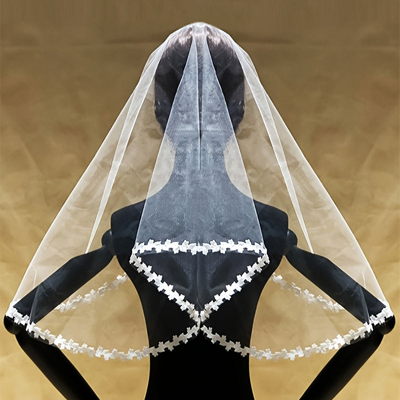Floral Embroidered Lace Bridal Veil for Weddings