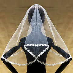 Floral Embroidered Lace Bridal Veil for Weddings
