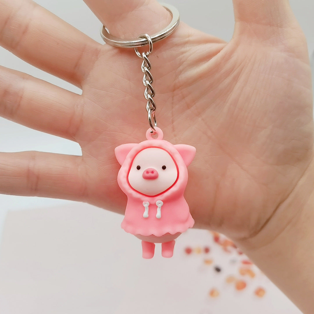 PVC Raincoat Pig Key Ring 1PCS Cute Keychain for Kids