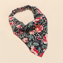 Vintage Flower Headband Triangle Scarf Elastic Turban Bandana Women Head Wrap