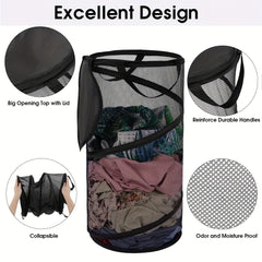 Large Collapsible Laundry Basket with Lid Foldable Mesh Pop Up Hamper