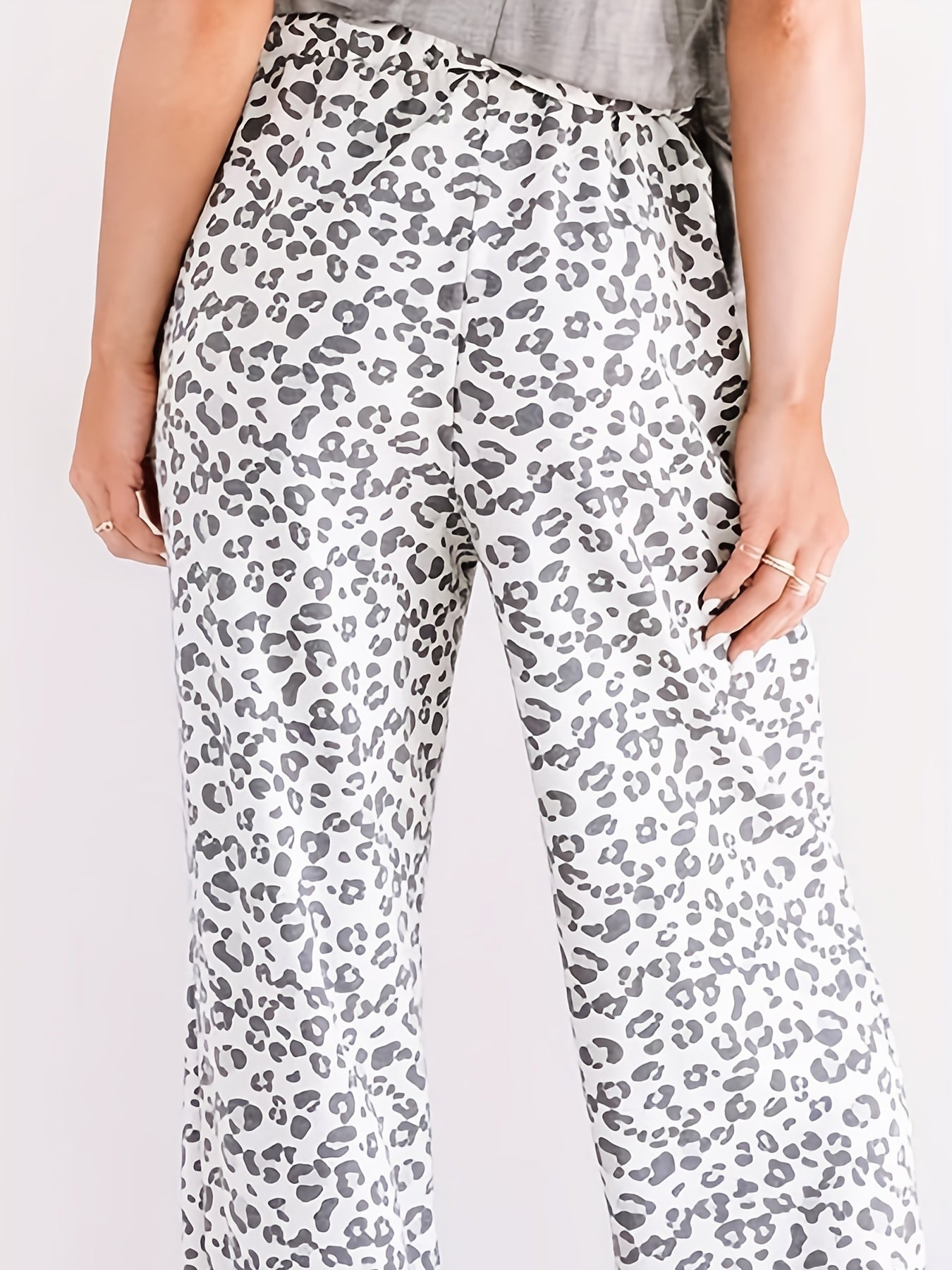  Leopard Print Drawstring Straight Leg Pants