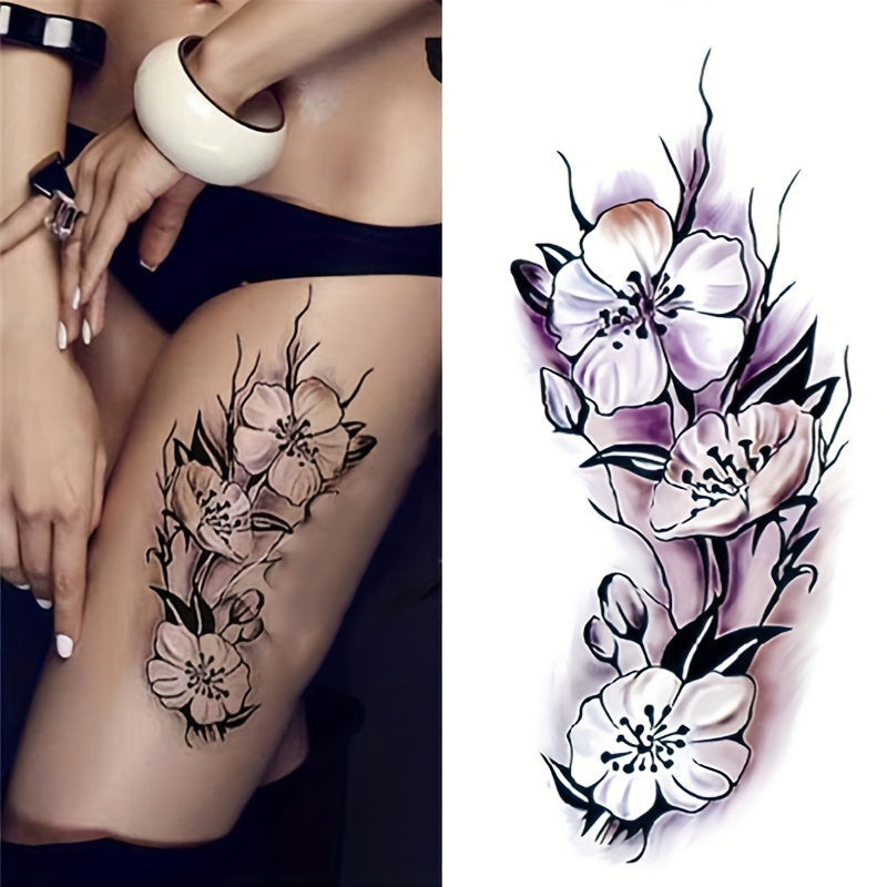 Plum Flower Waterproof Tattoo Sticker, Long Lasting, Daily Party Decors