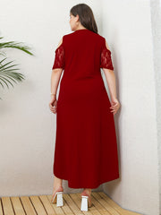  Floral Jacquard Lace Cold Shoulder Dress