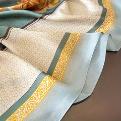 Flower Print Scarf Block Silk Shawl Satin Head Wrap Women Sunscreen