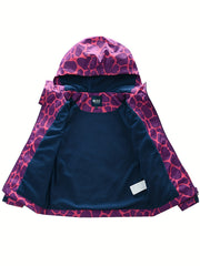 Girls Waterproof Hooded Jacket with Thermal Fleece and Pocket