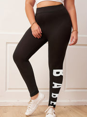 Women's Plus Letter Print High Rise Leggings