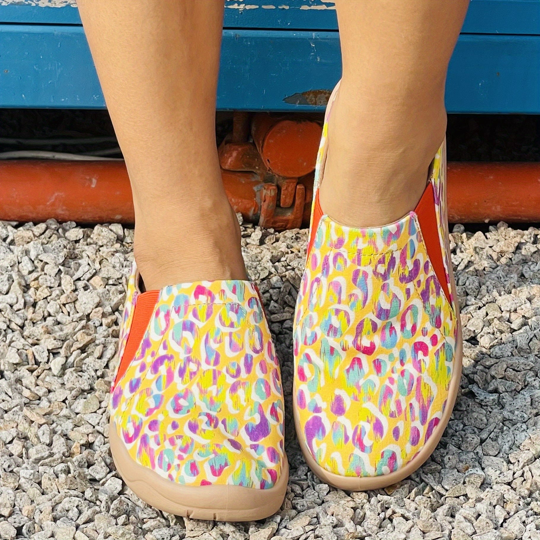 Women's Colorful Print Canvas Slip On Flat Shoes Casual Walking Sneakers
