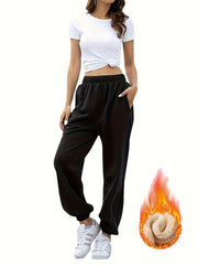Women's Plus Solid High Rise Joggers With Pockets