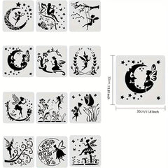 12pcs Large Plastic Reusable Stencils for Painting on Fabric Canvas Floor Wood