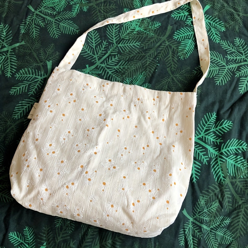 Casual Daisy Pattern Canvas Shoulder Bag Large Capacity Shopping Bag