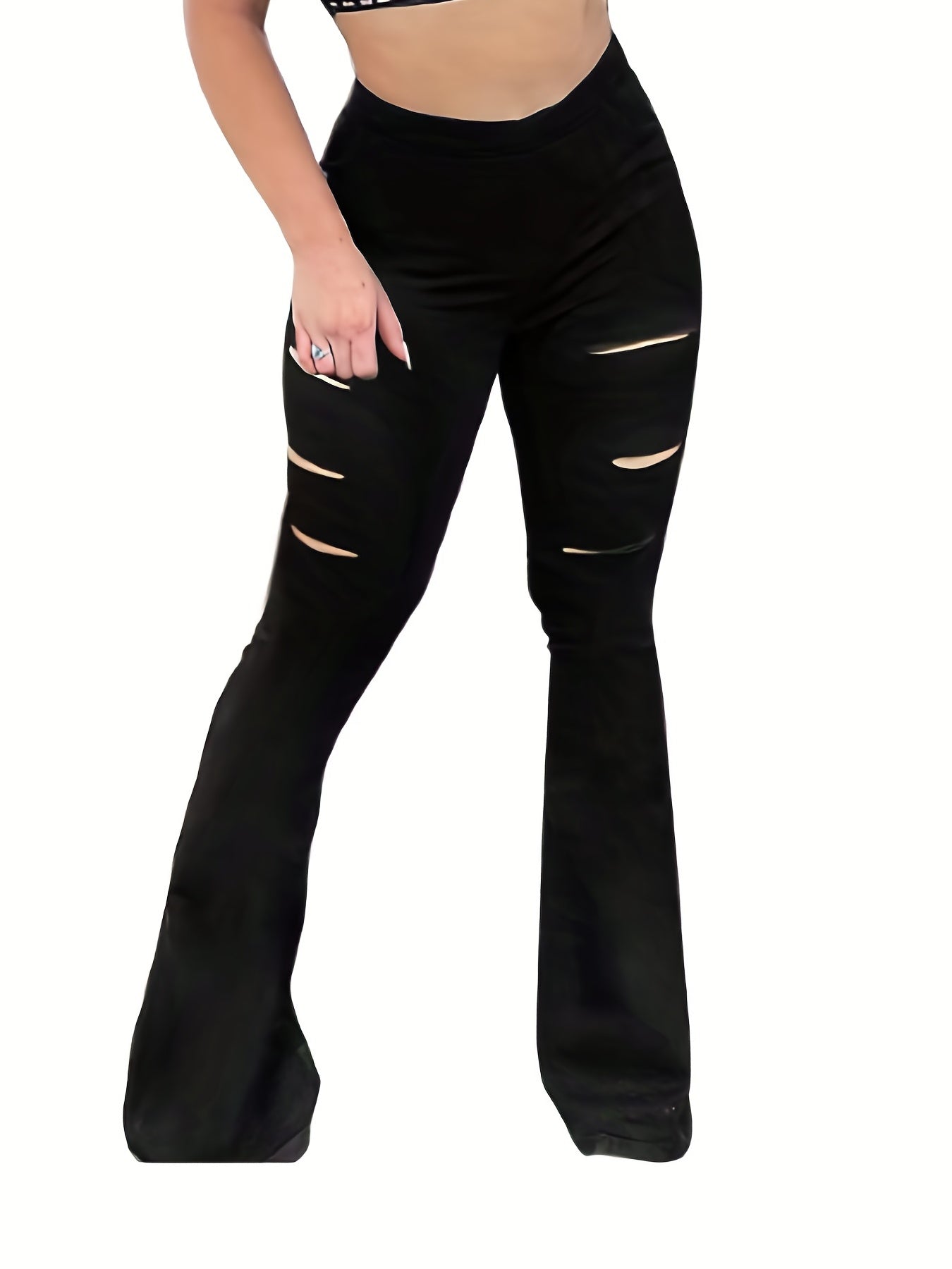 Casual Leggings Women's Plus Solid Ripped High Rise Skinny