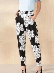 Women's Plus Floral Print High Rise Joggers With Pockets