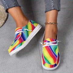 Colorful Rainbow Pattern Slip On Loafers Shoes Comfortable Canvas Sneakers