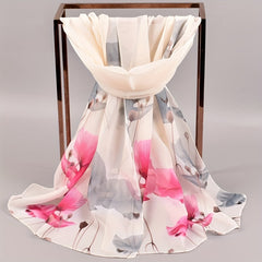 Ginkgo Leaf Print Chiffon Scarf Solid Thin Shawl Breathable Gauze Head Wrap