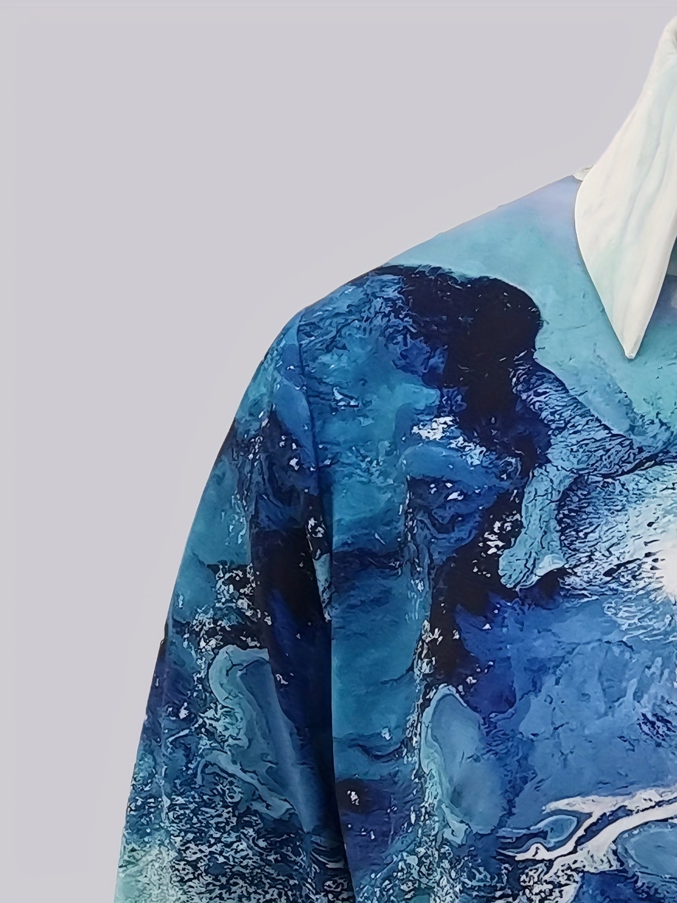  Marble Print Button Up Long Sleeve Blouse