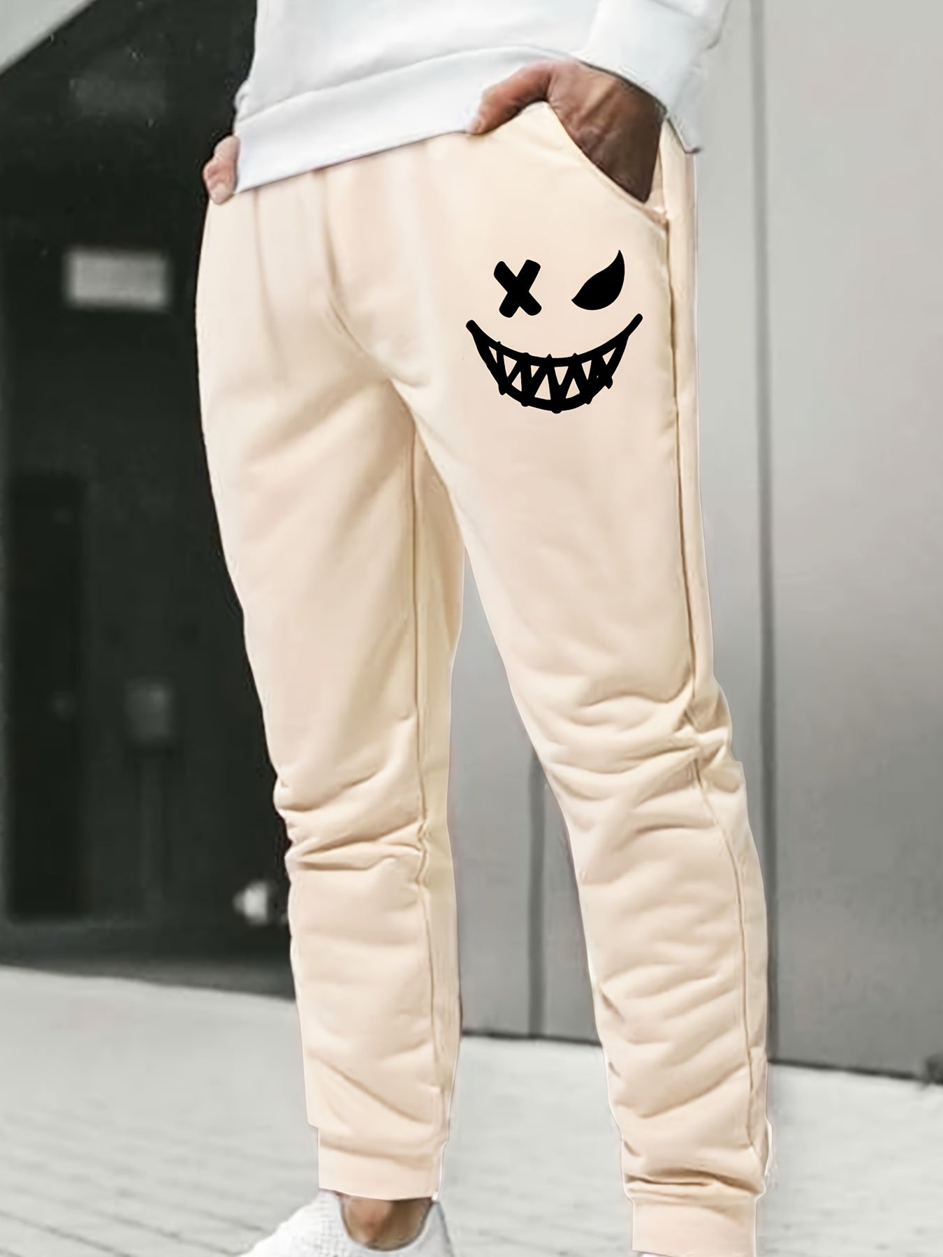 Men's Devil Smile Face Print Sweatpants Elastic Waist Sport Jogger Pants