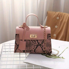 Snake Skin Pattern Crossbody Bag Turn Lock Chain Bag