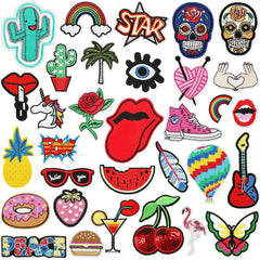 32pc Embroidery Stickers Men Cartoon Patches Clothes Iron on Clothing Accessorie