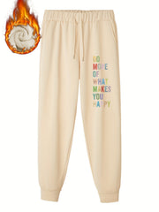  Slogan Print Fleece Liner Drawstring Joggers
