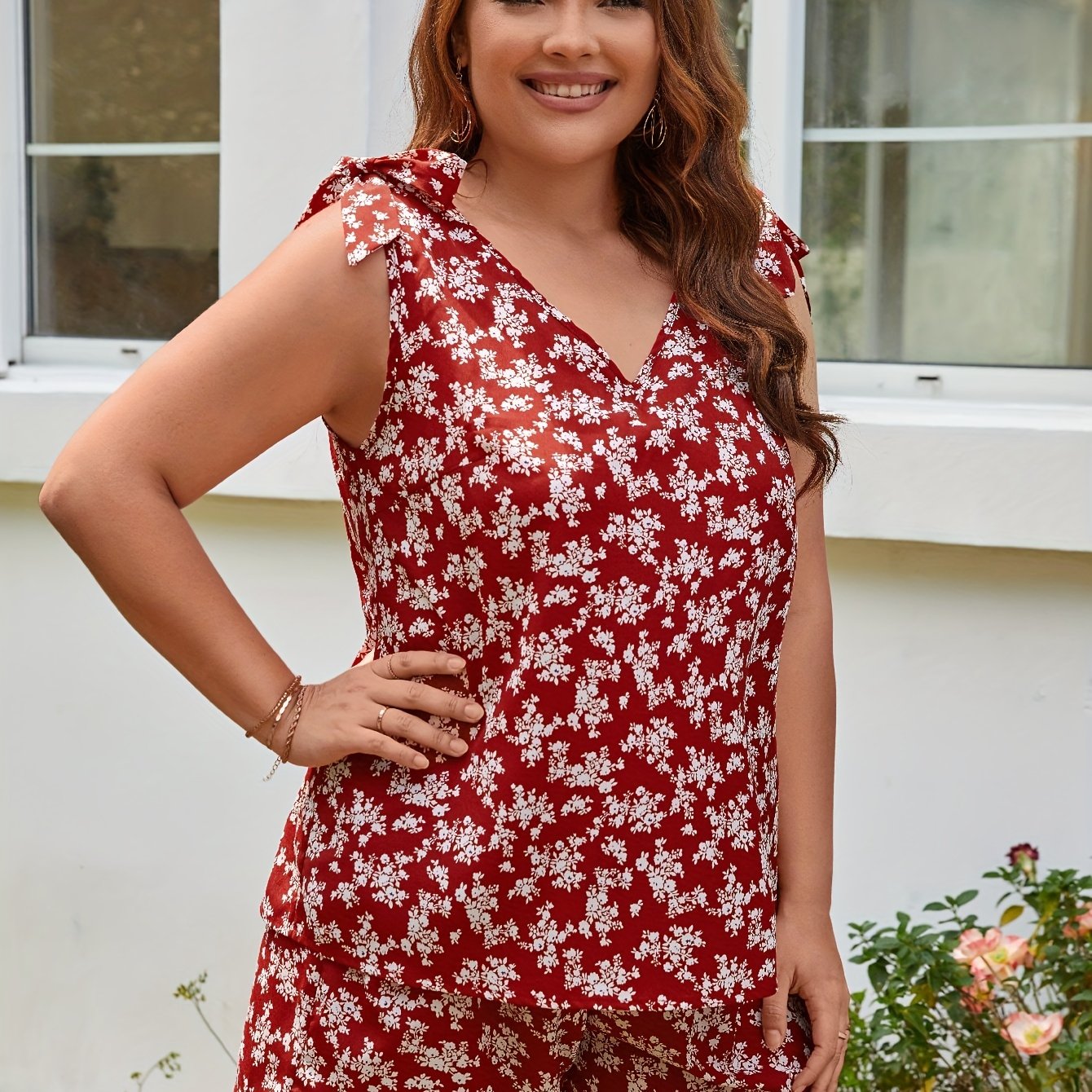  Floral Print Top & Shorts Set Women's Boho Outfit