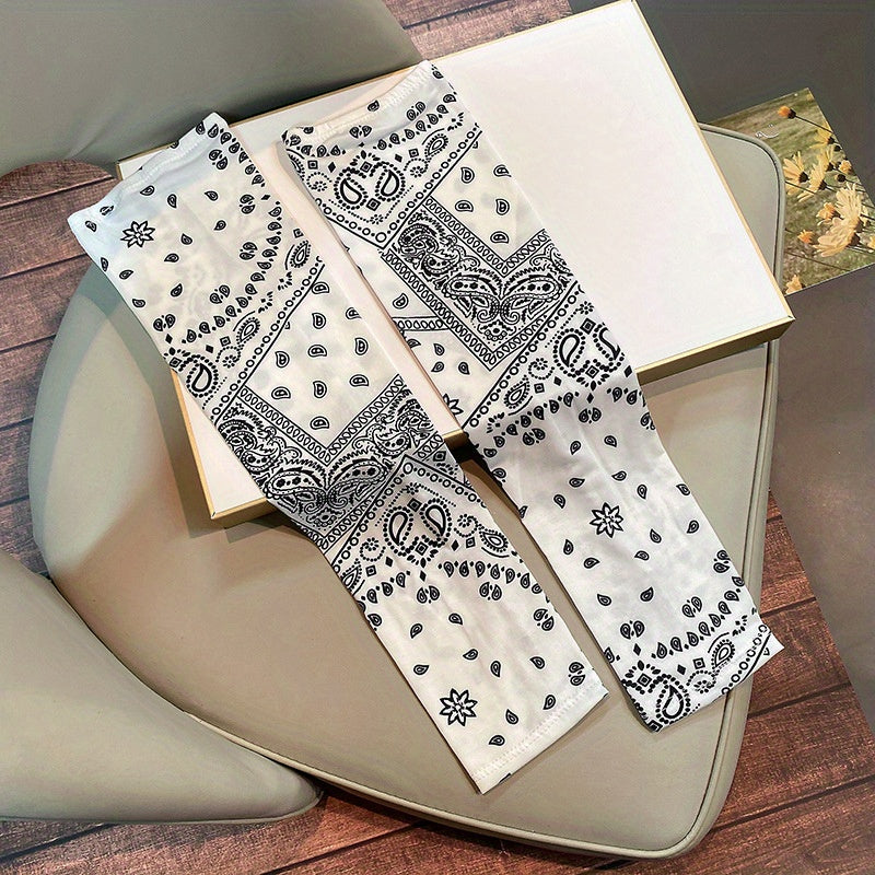 Paisley Print Ice Gloves Long Fingerless Sunscreen Arm Sleeves