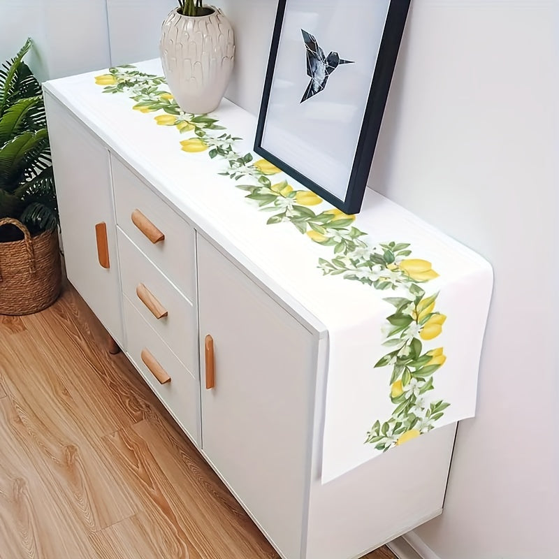 Polyester Table Runner Rustic Lemon Leaves Kitchen Dining Dresser Yellow Farmhou