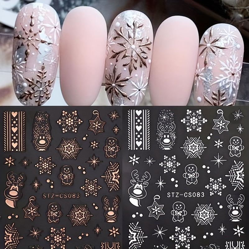 Christmas Nail Art Decals Winter Snowflake Reindeer Gingerbread Man Glitter