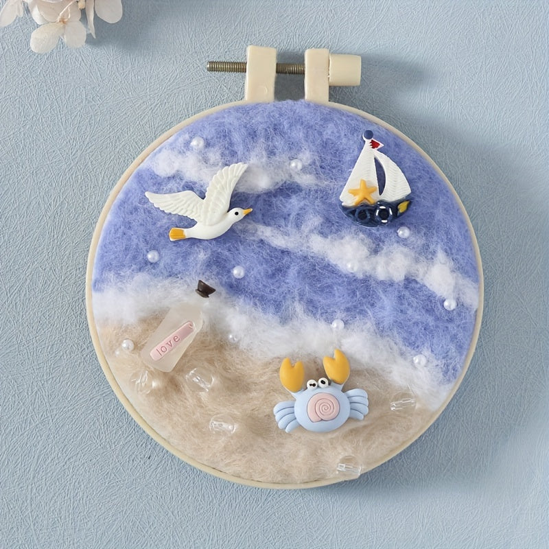 DIY Sea Frames Wool Felt Material Package with Embroidery Cloth Threads Needles