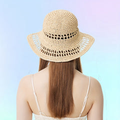 Apricot Sun Hat Wide Brim Straw Bucket Hat Lightweight Breathable for Women