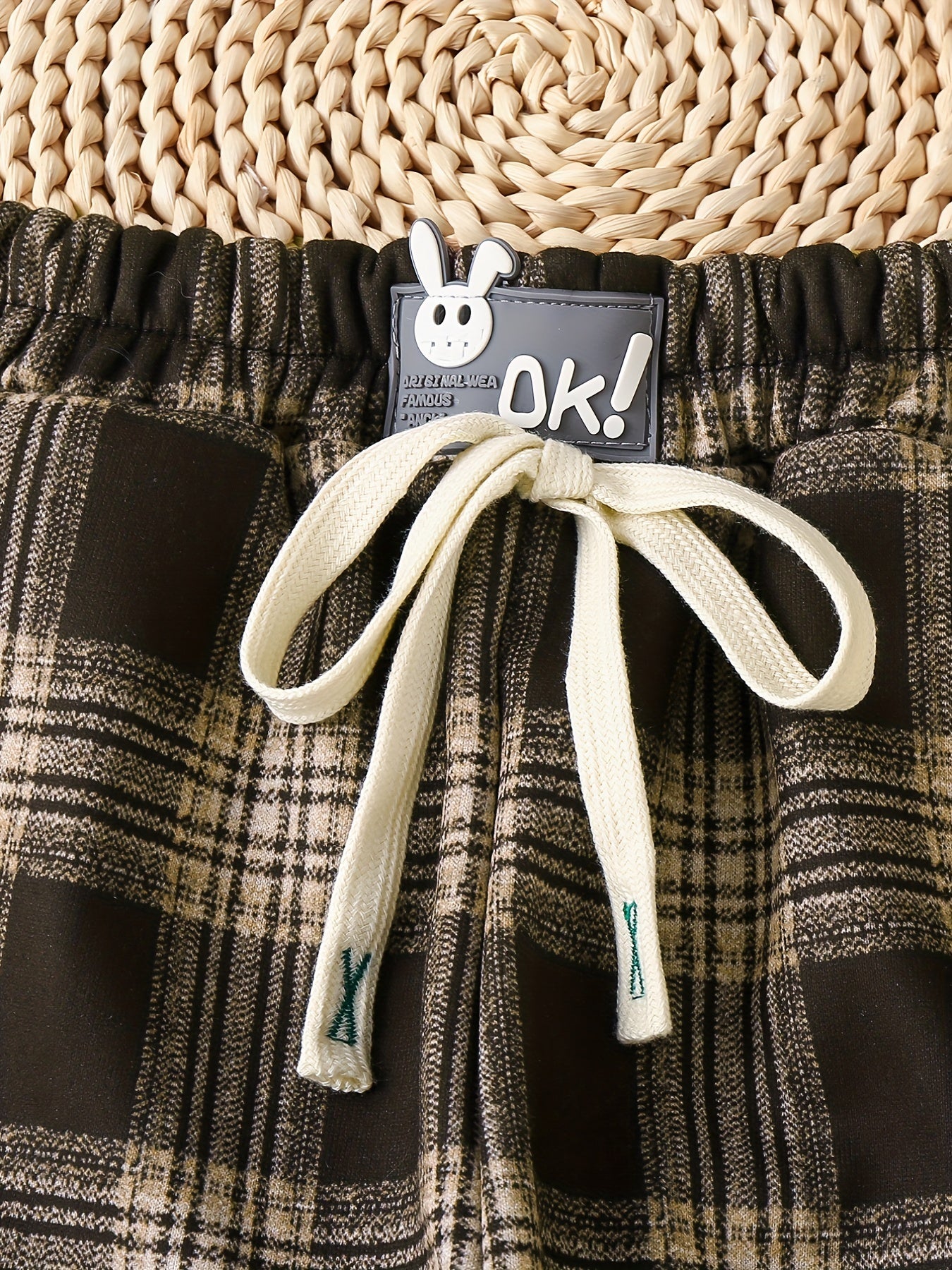 Girls' Fleece Plaid Drawstring Pants For Outwear Kids
