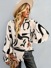  Graffiti Print Lantern Sleeve Blouse
