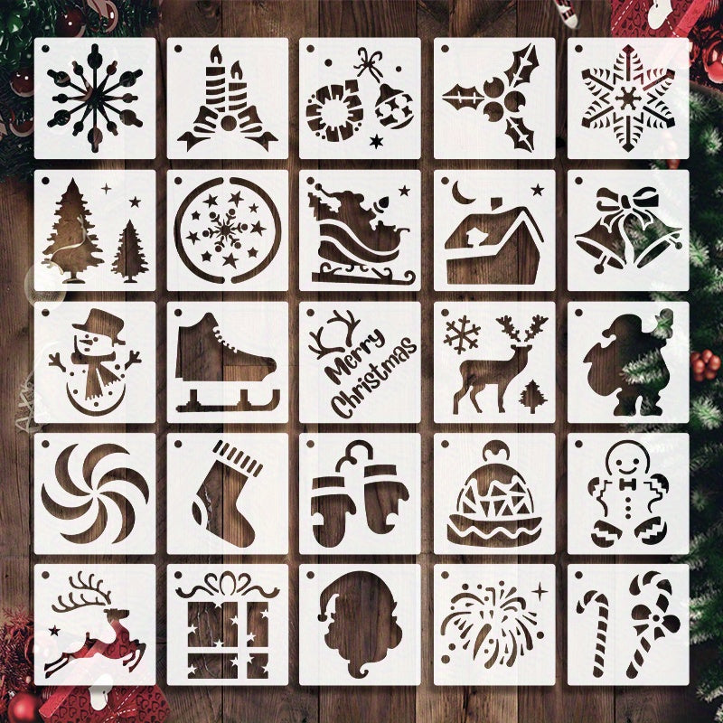 25pcs Christmas Stencils DIY Art Crafts Drawing Template for Painting