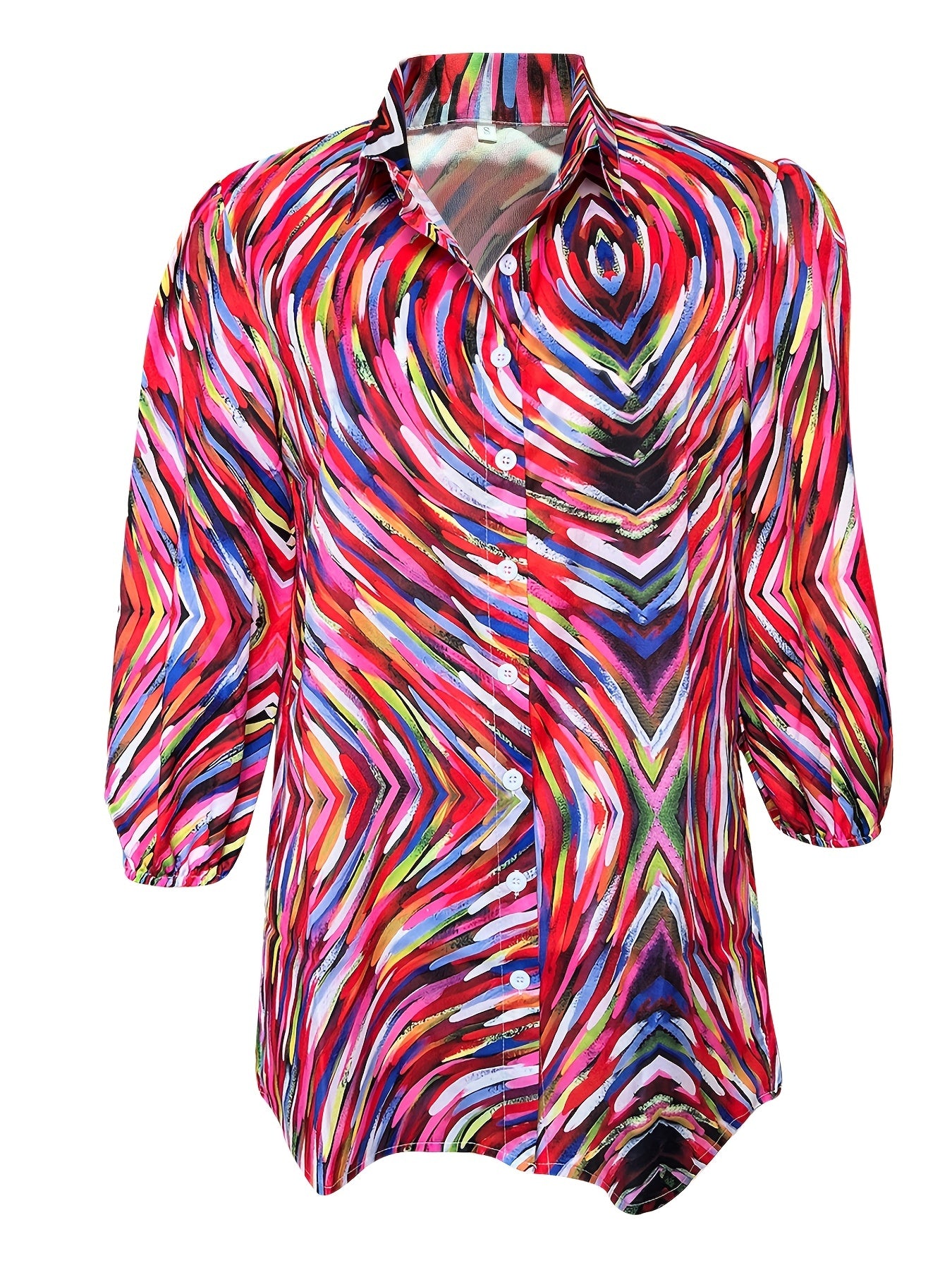  Casual Blouse Women's Plus Allover Print Button Up Half Sleeve