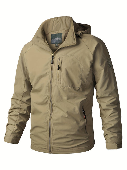 Men's Lightweight Hooded Windbreaker Jacket with Zipper Pockets