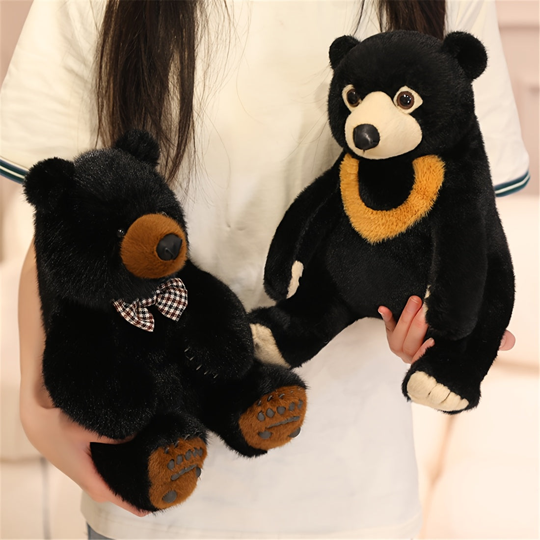 DOYOUDO Bear Plush Toy 9.84 Stuffed Animal Orange Collar Home Decor Birthday