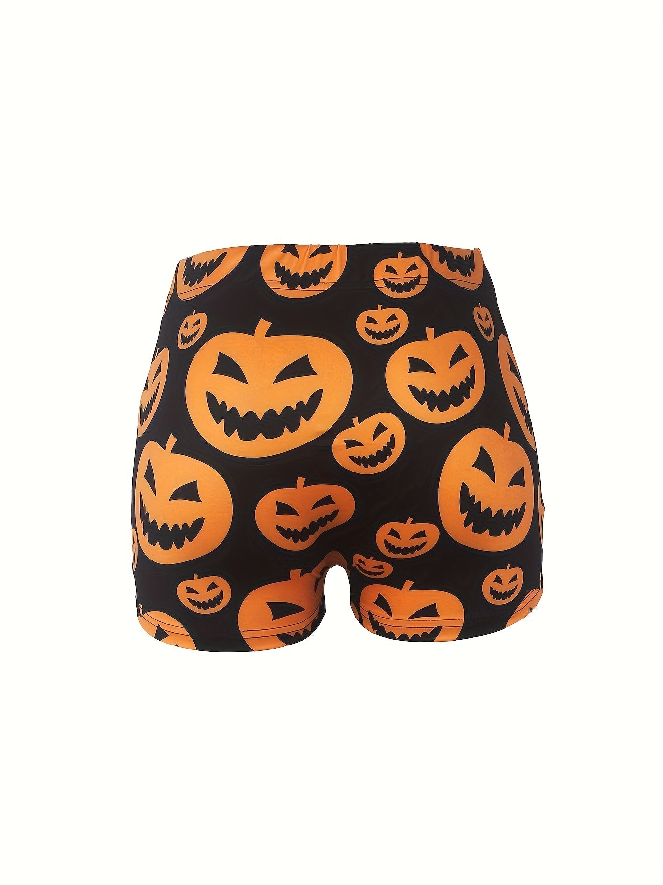 Women's Plus Funny Pumpkin Print Elastic High Rise Skinny Shorts