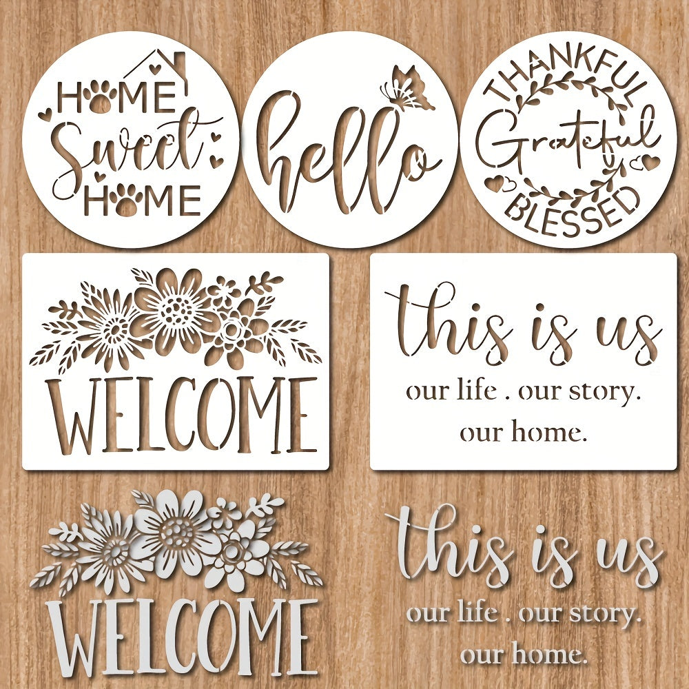 5pcs Welcome Stencils A4 Reusable Hello Sign Stencil Plastic Templates
