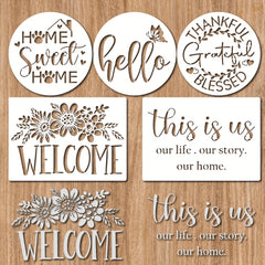 5pcs Welcome Stencils A4 Reusable Hello Sign Stencil Plastic Templates