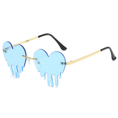 Men's Melting Heart Sunglasses Golden Metal Frameless Tear Drop Eyewear