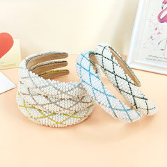 Plaid Headband Faux Pearl Sponge Padded Headdress