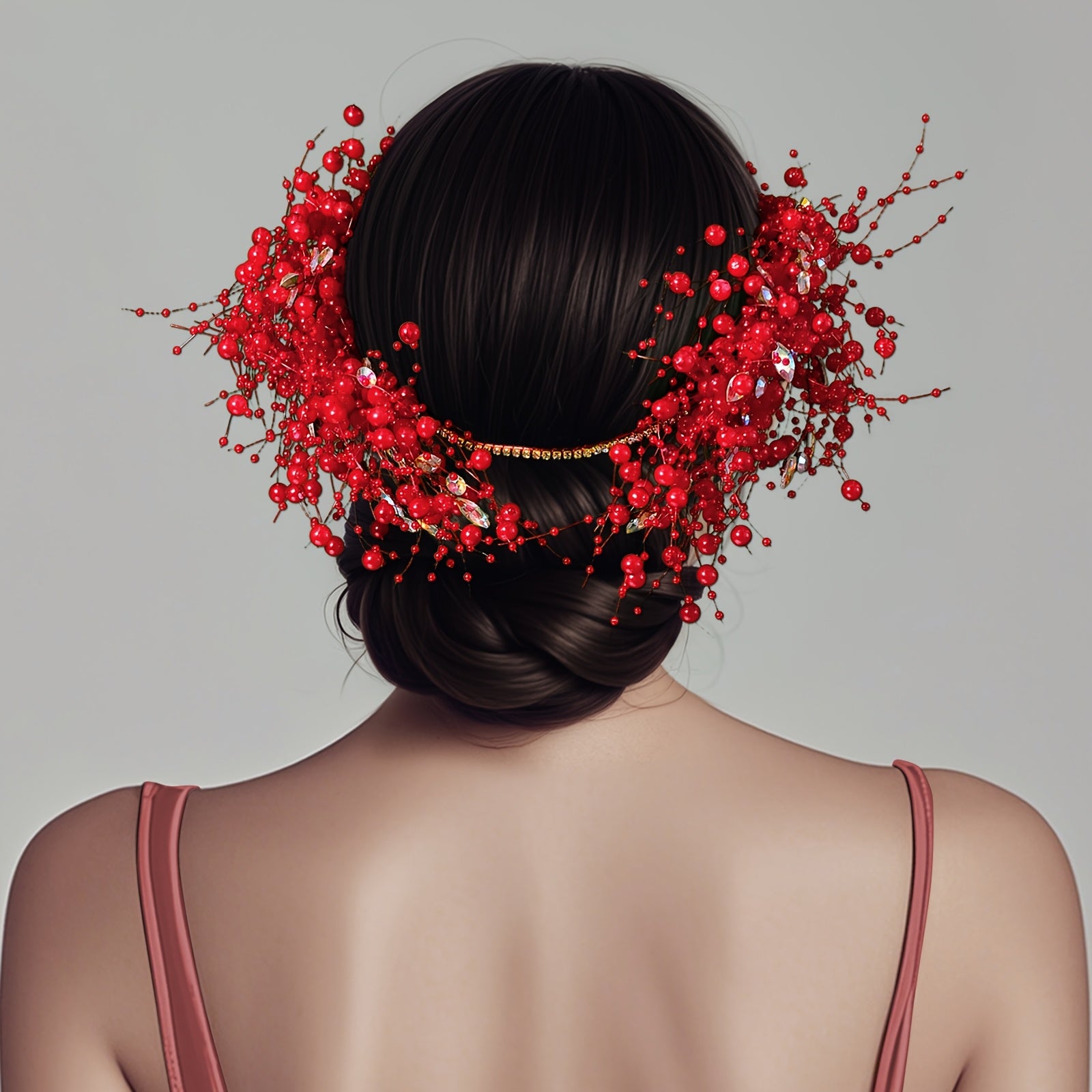 Vintage Red Beaded Bridal Headpiece with Tassels for Weddings