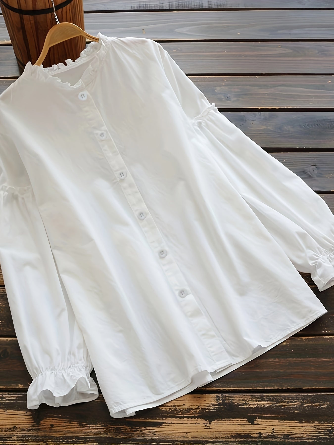  Ruffle Trim Button Up Blouse