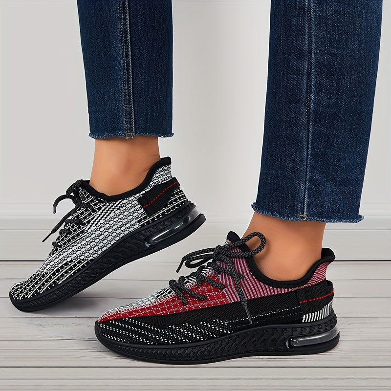 Women's Lace Up Sneakers Flying Woven Mesh Outdoor Running Shoes