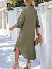  Solid Button Up Sleeve Shirt Dress