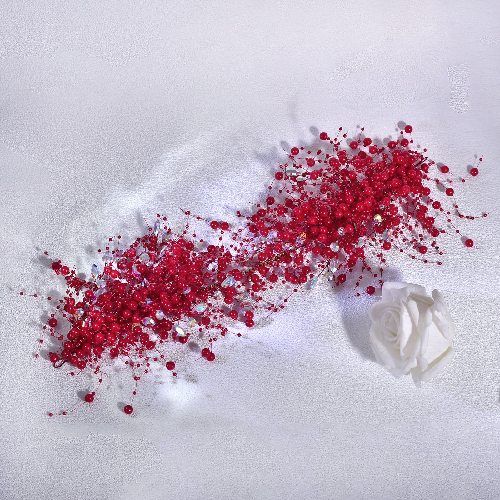 Vintage Red Beaded Bridal Headpiece with Tassels for Weddings
