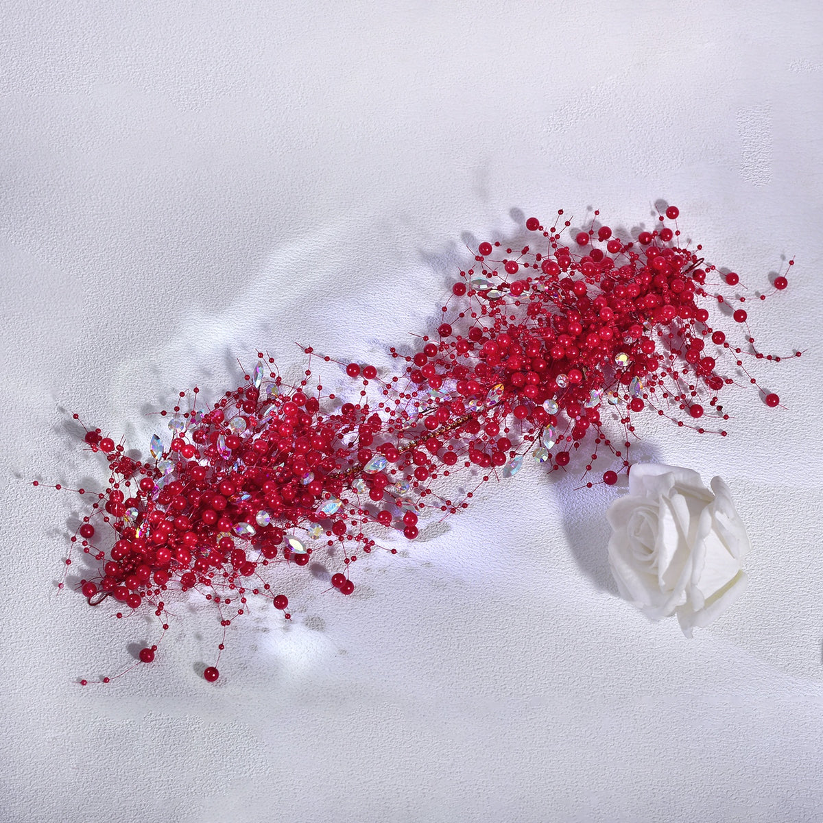 Vintage Red Beaded Bridal Headpiece with Tassels for Weddings