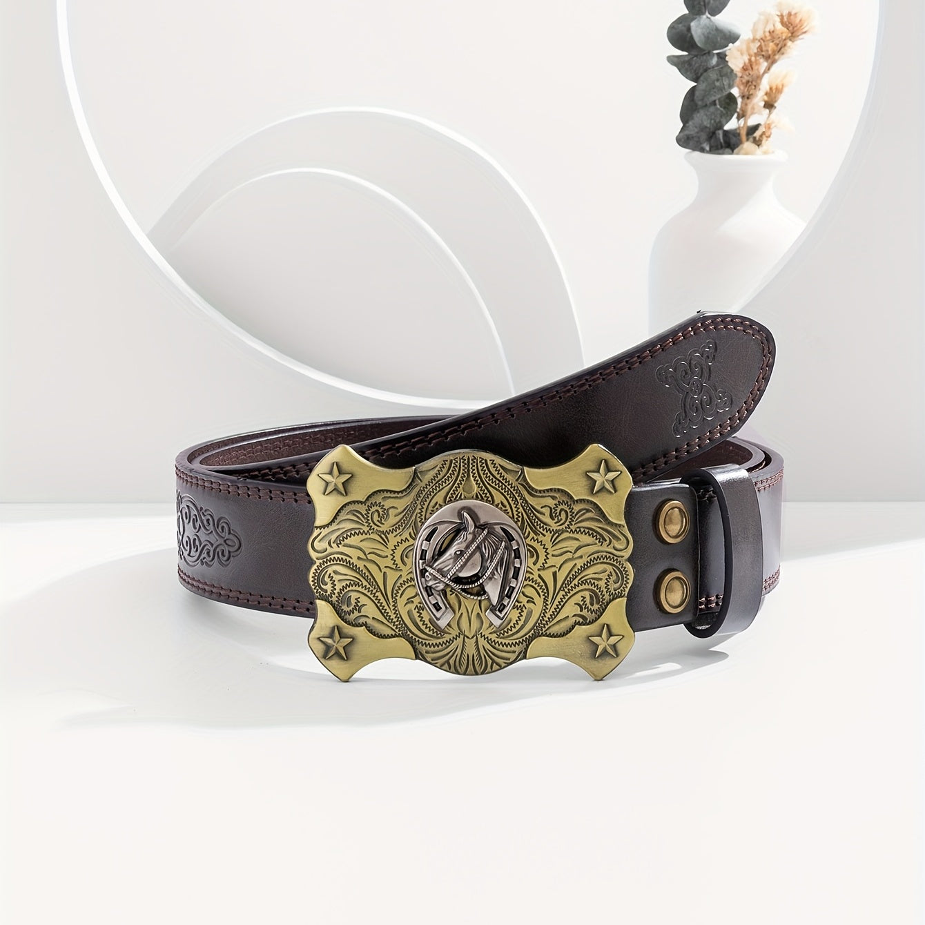 Men's Vintage Coffee Casual Embossed Belt