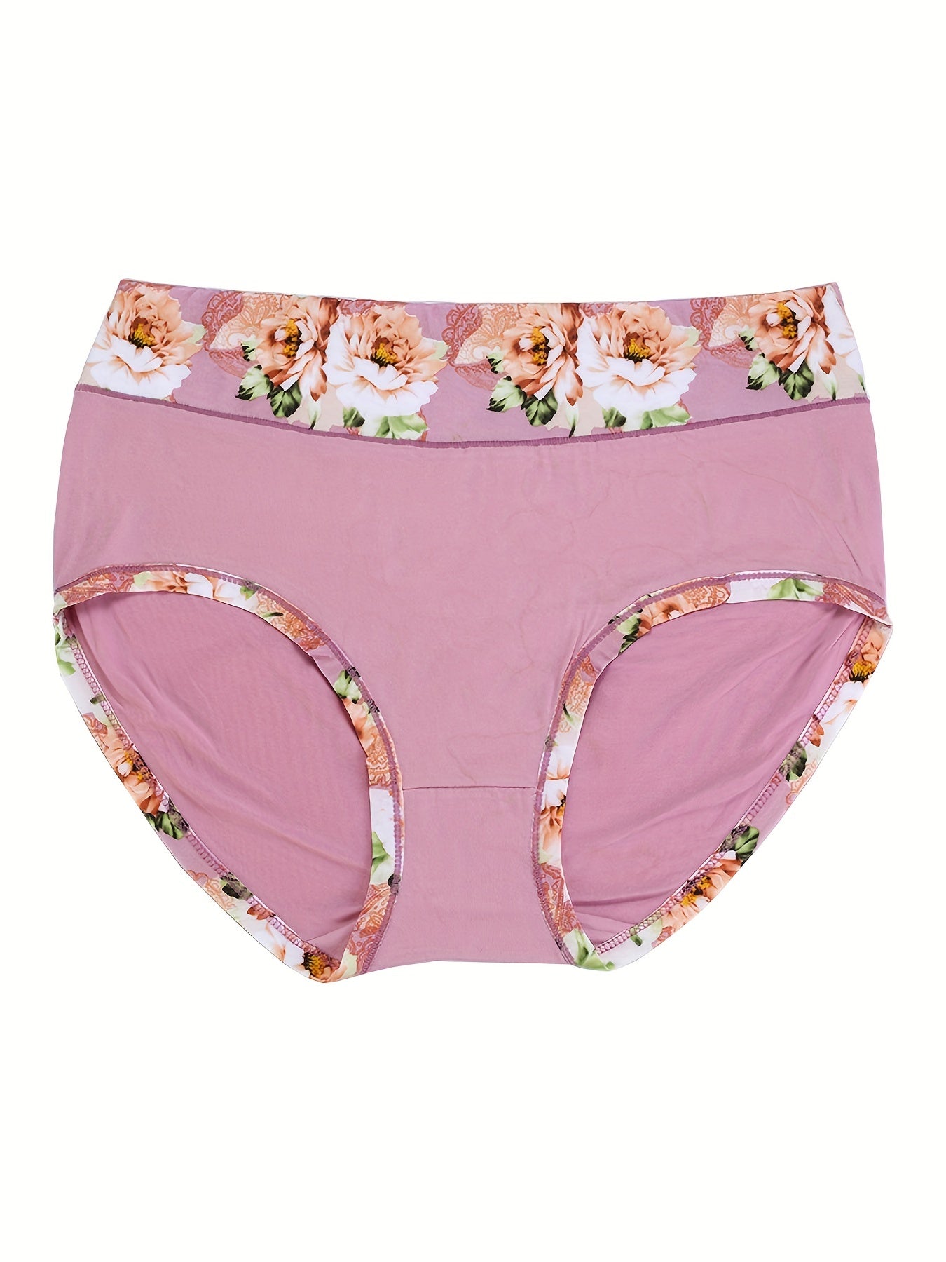 4 Pack Plus Size Panties Set Women's Soft Floral Print Stretch Underwear