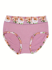 4 Pack Plus Size Panties Set Women's Soft Floral Print Stretch Underwear